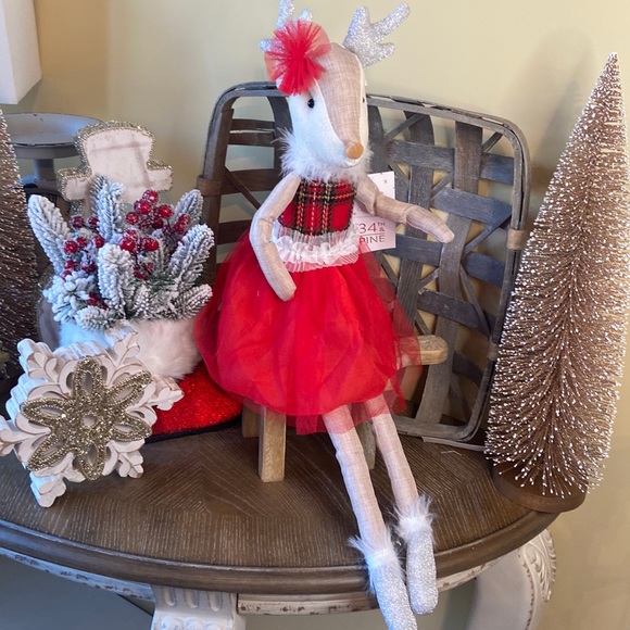 🆕 Vintage Inspired Shabby Chic Christmas Ballerina Reindeer Rag Doll Sitter - Picture 3 of 14